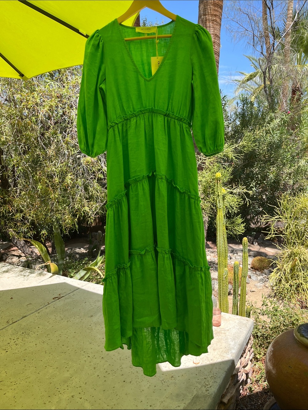 Trina Turk Lime Green Tiered Maxi Dress NWT